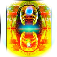 a psychedelic image of a man with a blue eye