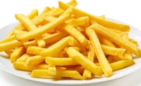 a plate of french fries on a white background