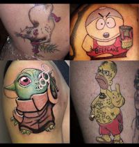 a group of tattoos with cartoon characters on them
