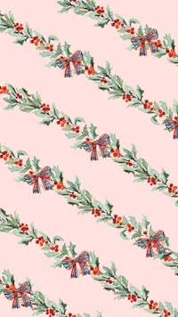 holly leaves and bows on a pink background