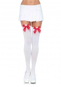 white thigh high stockings with red bows