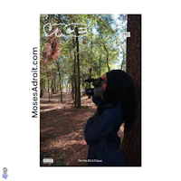 a woman holding a camera in the woods