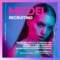 a poster for model recruiting with a woman in a pink dress