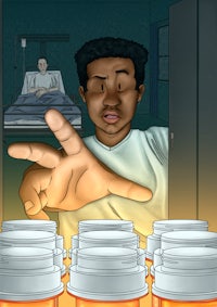 an illustration of a man in a hospital room