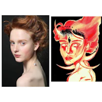 a drawing of a woman with red hair and a drawing of a woman with red hair