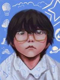 a drawing of a boy with glasses