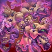 a painting of a group of animals with smoke coming out of their mouths