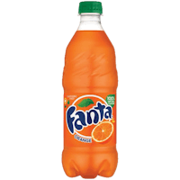 a bottle of fanta orange juice on a black background