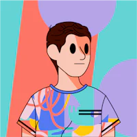 a cartoon of a man wearing a colorful t - shirt