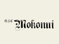 a black and white logo with the word mokomi