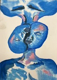 a painting of two people with blue faces