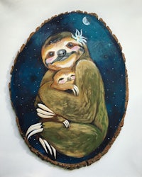 a painting of a sloth holding a baby