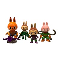a group of action figures with a bunny in the middle