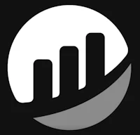 a black and white icon with a bar graph