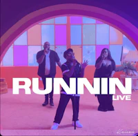 a group of people standing in a room with the words runnin live