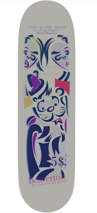 a skateboard with an image of a cat on it