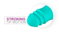 a blue and white sex toy with the word'stroking tip motion'