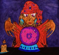 a painting of a woman holding a crystal ball