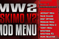 a menu with the words mw2 skizo v2 mod menu