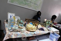 a table with a lot of items on it