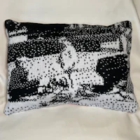 a black and white pillow with a black and white pattern