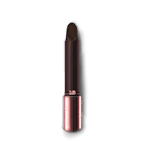 a lipstick with a dark brown color on a white background