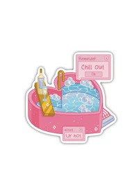 a sticker that says chill out in a pink heart shape