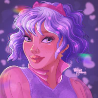 a drawing of a girl with purple hair