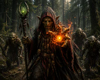 a group of dwarves in a forest