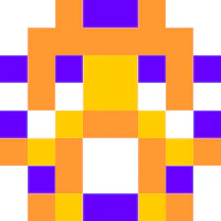 a pixelated image of an orange and purple pixelated face