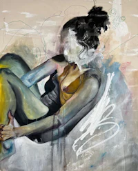 a painting of a woman sitting on a chair