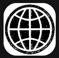 a black and white icon with a globe on it
