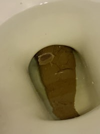 a toilet with a brown substance in it
