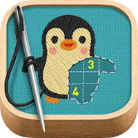 a penguin with a pen and pencil on a blue background