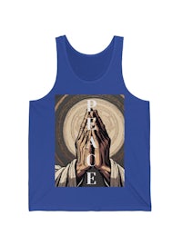 a blue tank top with the word peace on it