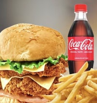 coca cola chicken burger with fries and coca cola