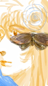 a drawing of a woman with a butterfly on her head