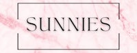 the word sunnies on a pink marble background
