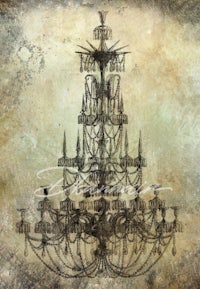 a black and white drawing of a chandelier