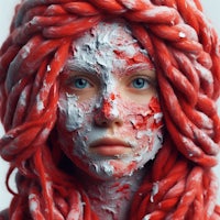 a woman with red dreadlocks and white paint on her face