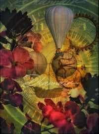 an image of a hot air balloon and flowers