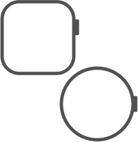 two apple watch icons on a black background