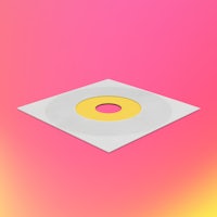 a cd on a pink and yellow background