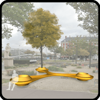 a golden sculpture in a park