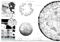 a black and white drawing of a circular structure