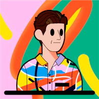 a cartoon illustration of a man in a colorful shirt