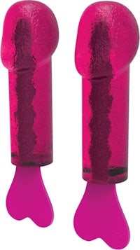 a pair of pink plastic sex toys on a white background