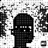 a black and white pixelated image of a man's head
