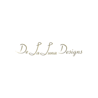 de las designs logo on a black background