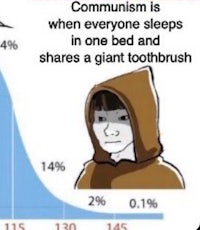 communism is when everyone sleeps in the same bed and shares a giant toothbrush